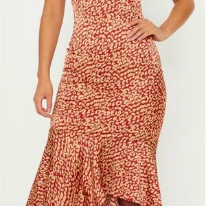 PrettyLittleThing Red and Cream Animal Print Dress
